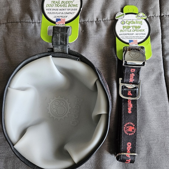 NWT Cycle Dog Collar & Travel Bowl recycled waterproof Vizsla Coffee hiking - Picture 3 of 3